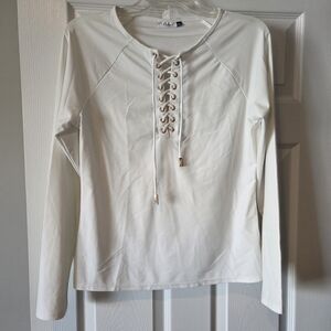 Cabana Life‎ Women's White Lace-Up Top